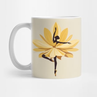 Ballet dancer in a beautiful yellow dress and a lotus pose. Vector illustration of a ballerina, ballet performer Mug